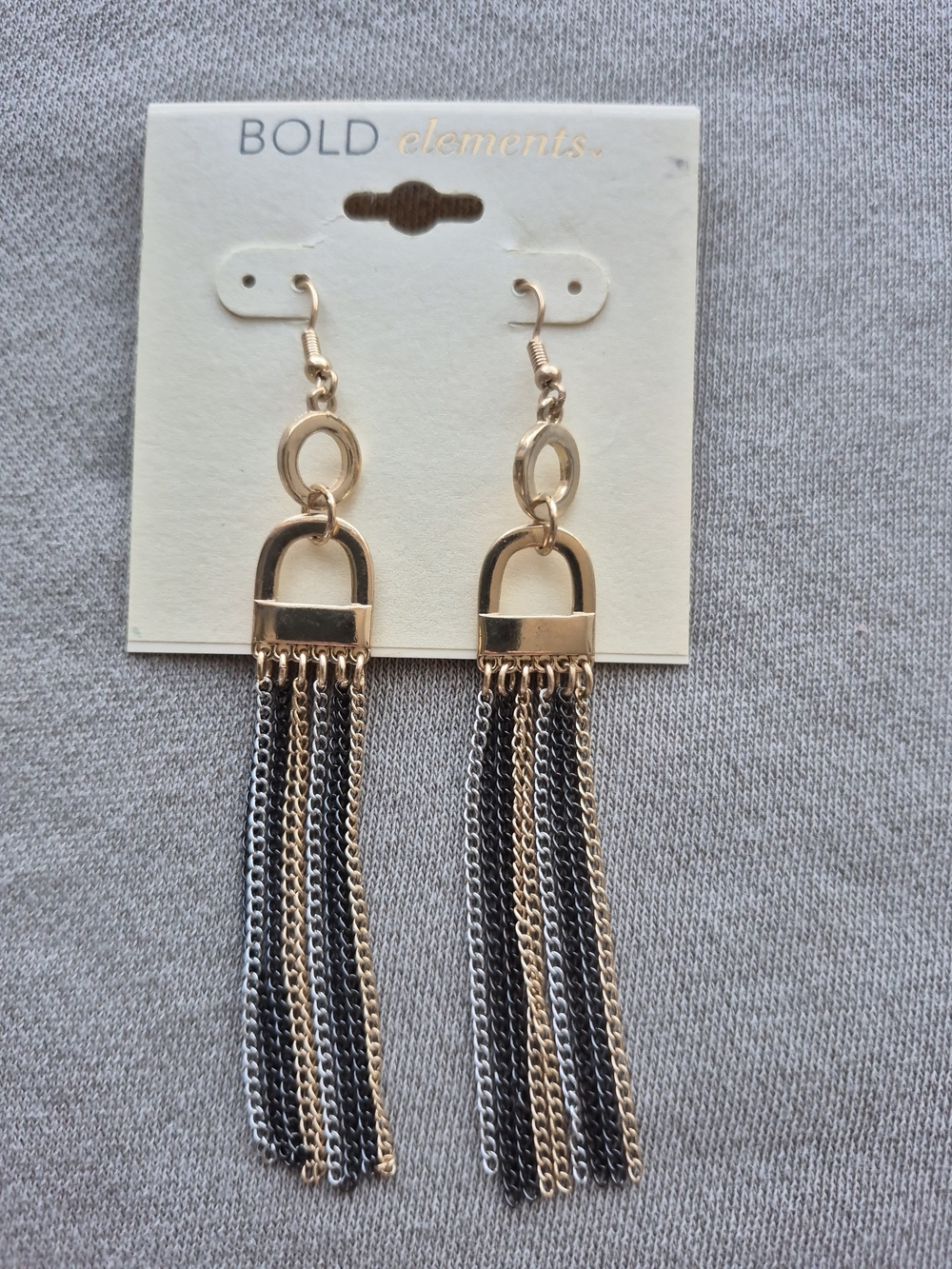 BOLD elements Two-Tone Gold and Black Chain Tassel Earrings